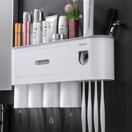 Wall-mounted Magnetic Toothbrush Holder Automatic Toothpaste Dispenser Strong Adsorption Magnetic Cup Bathroom Accessories Sets LJ298u