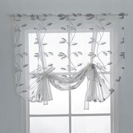 Curtain & Drapes Roman Shade European Embroidery Leaf Tie Up Window Kitchen Bedrooms Pubs Voile Sheer Tab Top266i