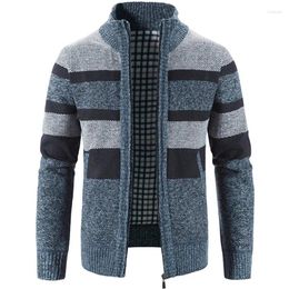 Men's Sweaters Cardigan Striped Color-blocking Zipper Sweater Jacket Casual Long-sleeved Stand-collar Knitted Coat Male Clothing