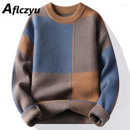 Men's Sweaters Vintage Harajuku Knitted Sweater Men Autumn Winter O-neck Jumper Colour Block Patchwork Pullover Male