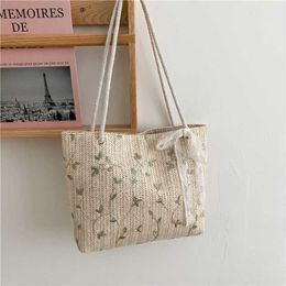 Beach Bags Straw Bag Women's Summer Fresh and Simple Lace Small Flower Woven Foreign Style Beach One Shoulder Tote Bag