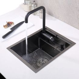 black Hidden Kitchen sink Single bowl Bar Small Size sink Stainless Steel Balcony sinks Concealed black kitchen sink Bar217R