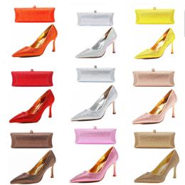 Italian Design Crystal Diamond Women Stiletto Luxury Wedding Party Dinner Christmas Lover Shoes And Clutch Set 240228