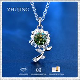 Designer Jewellery 0.5ct Moissanite Pendant Necklace Sterling Silver S925 Green Yellow White Colour Diamond Sunflower Necklaces for Women Gift