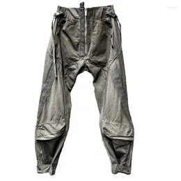 Men's Pants Men Pocket Splicing Jogging Trousers Washed Distressed Bound Feet Cargo Functional Style Loose Casual Male