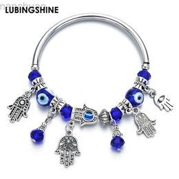 Bangle Fashion Turkey Blue Evil Eye Hamsa Hand Fatima Palm Bracelets for Women Men Cuff Elastic Strand Beads Charms Bracelet Jewelry ldd240312