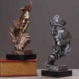 Nordic Silence Is Gold Statue Resin Abstract Sculpture Figurine Home Decoration Modern Art Office Desk Decoration Wedding Gifts Y0284u