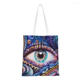 Shopping Bags Custom Eye See You Canvas Bag Women Washable Groceries Evil Eyes Mystic Abstract Art Shopper Tote