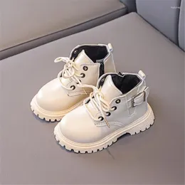 Boots Autumn Winter Children's Solid Color Lace Up Front Leathe Warm Leather Girls' Fashion Soft Sole Low Barrel Cotton