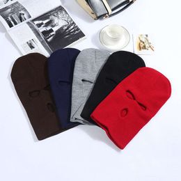 Winter Ski Three Hole Mask Solid Colour Knitted Acrylic Men's And Women's Cycling Warm Pullover Head Hat 853779