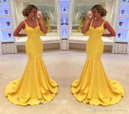 Yellow Long Prom Dress Mermaid Sleeveless Arabic Simple Dubai Arabic Formal Pageant Party Gown Custom Made Plus Size9298865