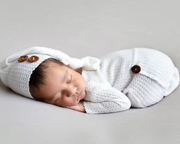 Baby Girl BOYS knitted one piece suit with long tail cap Pography Props Infant Cute Newborn Romper Bodysuit Pictures Clothing M3154195