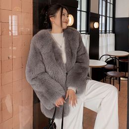 Winter Finnish 2023 New Full Skin Fox Fur Grass Women's Medium To Long Year Light Coat Dark Grey 1474