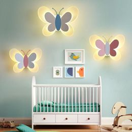 Wall Lamp Butterfly Modern Girl Bedroom Creative Sconce Lamps Cartoon Children's Room Led Bedside Attached279D