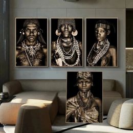 Modern African Tribal Black People Art Posters and Prints Woman Canvas Paintings Wall Art Pictures for Living Room Home Decor Cuad265b