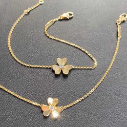 V Necklace High version 18k rose gold full diamond petal clover necklace single diamond lucky grass flower earrings female light minimalist