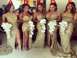 Sparkly Gold Mermaid Bridesmaid Dresses Sequins Backless Plus Size Maid Of The Honor Gowns Wedding Dress 5 Styles1658014