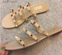 Slippers Gold for Sandals Flip Flops Beach Shoes Genuine Leather Summer Classics Brand Peep Toe Slipper 35-44H240312