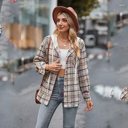 Women's Jackets 2024 Spring Plaid Shirt Coat Hooded Women Casual Button Jacket Overcoat Female Autumn Loose Chequered Tops For
