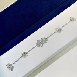 luxury classic clover bracelet designer jewelry for women silver shine crystal bling diamond VAN brand design four leaves flowers love chain bracelets bangle