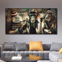 Modern Abstract Smoke Glasses Music Hip Hop Monkey Posters and Prints Canvas Painting Print Wall Art for Living Room Home Decor Cu197D