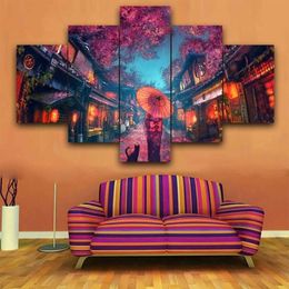 5 Piece Wall Art Canvas Japanese Anime Styles Kimono Girl Home Decor Modular Pictures Modern Living Room Decoration Paintings2582