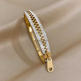 Bangle Unique Golden Stainless Steel Zipper Design Bangle Bracelet for Women Trendy Cuff Wristband Waterproof Jewellery Accessories