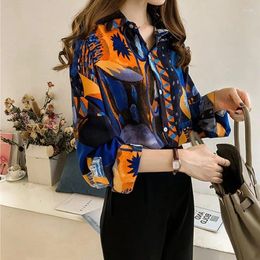 Women's Blouses Colourful Print Chiffon Shirt Spring Summer Fashion Blouse 2024 Korean Style Elegant Casual For Women Design OL