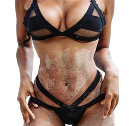 2019 Women039s Sexy e Mesh Bikini Set Lace Hollow Out Tops Bandage Swimsuit Swimwear Sexy Mini String Thong6067374