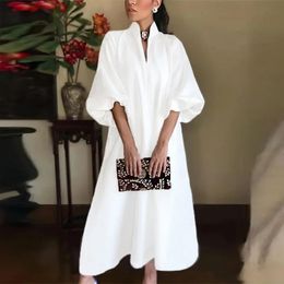 Fashion Maxi Dresses For Women Casual V Neck Long Sleeve White Party Dres Half Loose Dress 240308