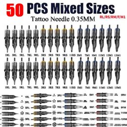 50PCS Mixed Cartridge Original Cartridge Tattoo Needles RL RS RM M1 F Disposable Sterilized Safety Tattoo Needles for Cartridge 240226