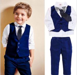 Formal Children039s Clothing Boy Outfit Spring Autumn Kids Clothes Suit Cotton Long Sleeve White ShirtVestPant 27 Years4571561