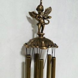 Antique Angel Cast Brass Wind Chimes with 6 Pipes Hanging Metal Copper Windchimes Garden Patio Porch Home Shop Store Decor Bronze 266j