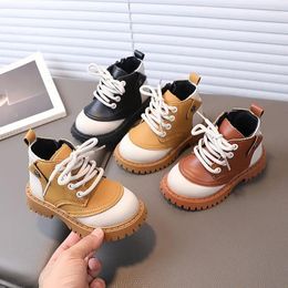 Boots French Style Platform For Children Pretty Contrast Color Boys Girls Patent Leather Cozy Autumn Shoes Kids H02033