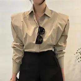 Women's Blouses Korean Chic Vintage Simple Shirt Turn Down Collar Button Ruffles Autumn Long Sleeve Tops Women Blouse Loose Clothes 28471