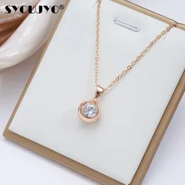 Chains SYOUJYO Sparking Natural Zircon Round Pendant Necklace For Women 585 Rose Gold Colour Trend Jewellery Christmas Party Gift