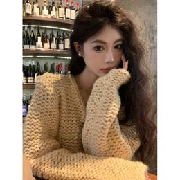 Designer Thick Thread Knitted Sweater Jacket for Women's Autumn Winter Outerwear Loose and Lazy Style Pullover Top Leather Skirt Set