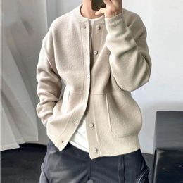 Men's Sweaters 2024 Spring And Autumn Fashion Korean Light Luxury Versatile Solid Colour Loose Thickened Round Neck Long Sleeve Cardigan