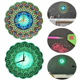 Stitch Luminous Diamond Painting Mandala Clock DIY Full Drill Special Shape Diamond Painting Cross Stitch Wall Clock Home Decor Gift