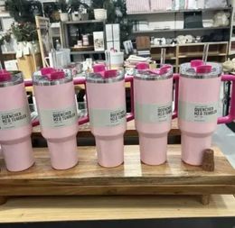 Mugs US STOCK Ready To Ship Cosmic pink Quencher Tumblers H2.0 40oz Stainless Steel Cups Silicone handle Lid Straw 2nd Generation Car mugs Water Bottles L240312