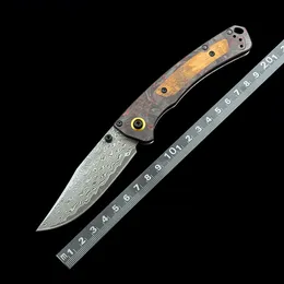 BM 15085-201 AXIS Damascus Wooden Handle Blade Folding Knife Outdoor Camping Hunting Pocket EDC Tool BM15085 Knife