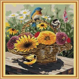 Bird and flower basket home cross stitch kit Handmade Cross Stitch Embroidery Needlework kits counted print on canvas DMC 14CT 1253q