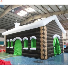 Free Door Ship Outdoor Activities 10x5x4.5mH (33x16.5x15ft) commercial Xmas decoration Inflatable Santa Grotto Christmas House with Wood Print Tents For Sale