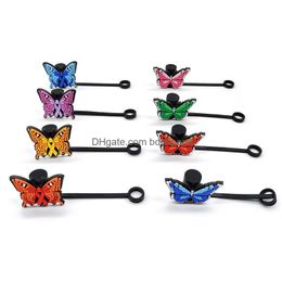 Drinking Straws Butterfly Pattern Soft Sile St Toppers Pvc Accessories Charms Reusable Splash Proof Dust Plug Decorative 8Mm In Tumble Dhl1P