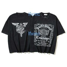 2024 Spring/summer New T-shirt Saint Religious Wings Devil Print Wash Vintage Short Sleeve Fashion F6NP