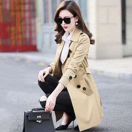 Fashion S-8XL Sashes Windbreaker Jacket Womens Navy Blue British Coat Korean Fashion Spring And Autumn Trench for Female Trench 240228