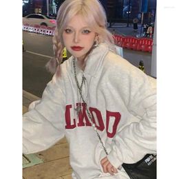 Women's Hoodies Half Zip-up Street Sweatshirt For Women 2024SS American Retro Letters Big Velvet Thick Pullover Men Hip Hop Streetwear