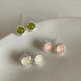 Stud Earrings Trendy Vintage Round Earring Women Classic Pink White Green Colour Female Fashion Jewellery 2024 Gift