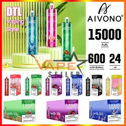 Original AIVONO Shisha Hookah Puff 15K DTL Vaping Style 15000 Puffs Disposable Vape Pen E Cigarette Deivce 24ml Prefilled Rechargeable 600mAh Battery 10 Flavours