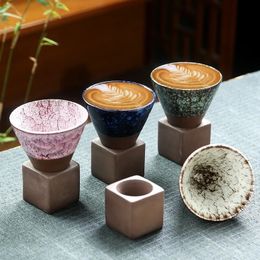 1pcs Creative Retro Ceramic Coffee Mug Rough Pottery Tea Cup Japanese Latte Pull Flower Porcelain Cup Pottery Coffee Cup 240304